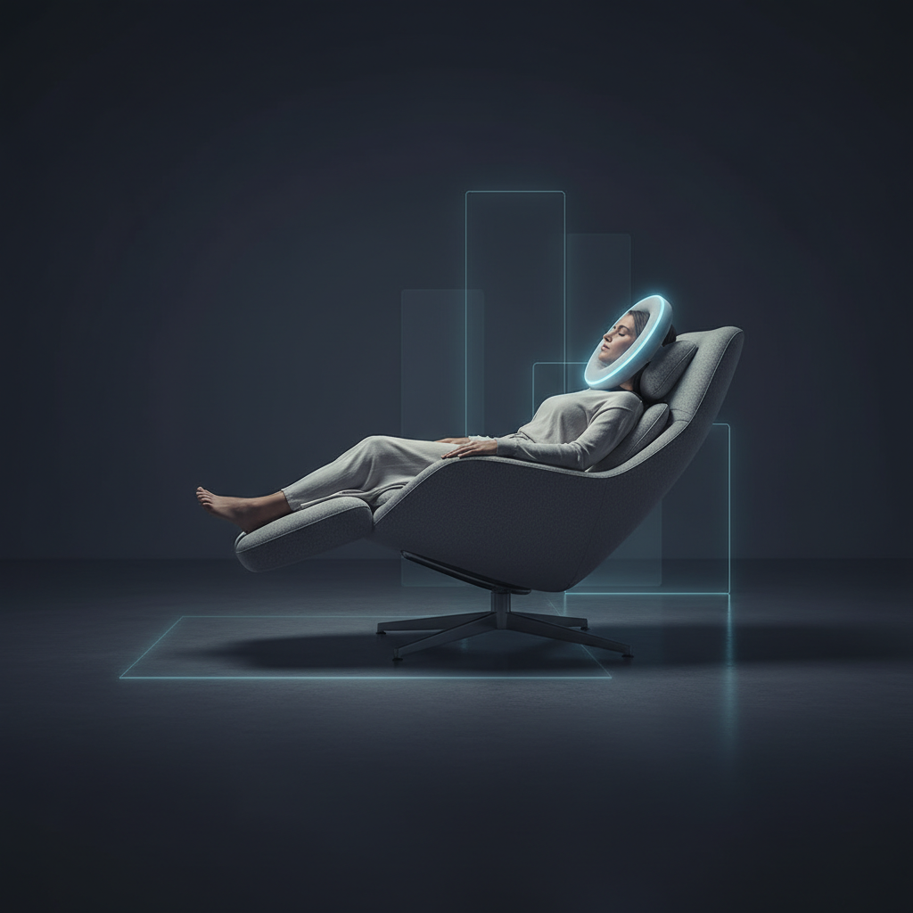 Person reclining with PEMF therapy applicator near head