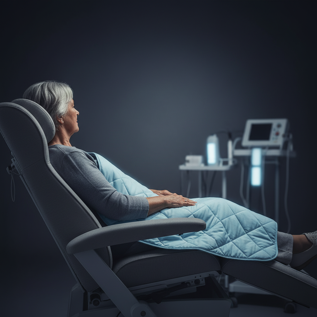 Older patient calmly seated with PEMF