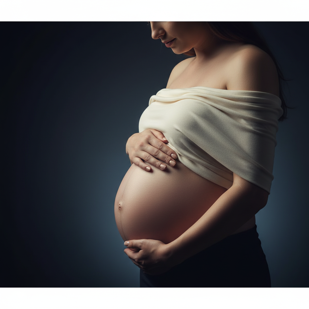 Pregnant woman's hands resting on belly
